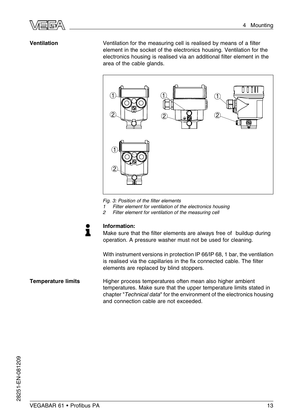 VEGA VEGABAR 61 Proﬁbus PA User Manual | Page 13 / 84