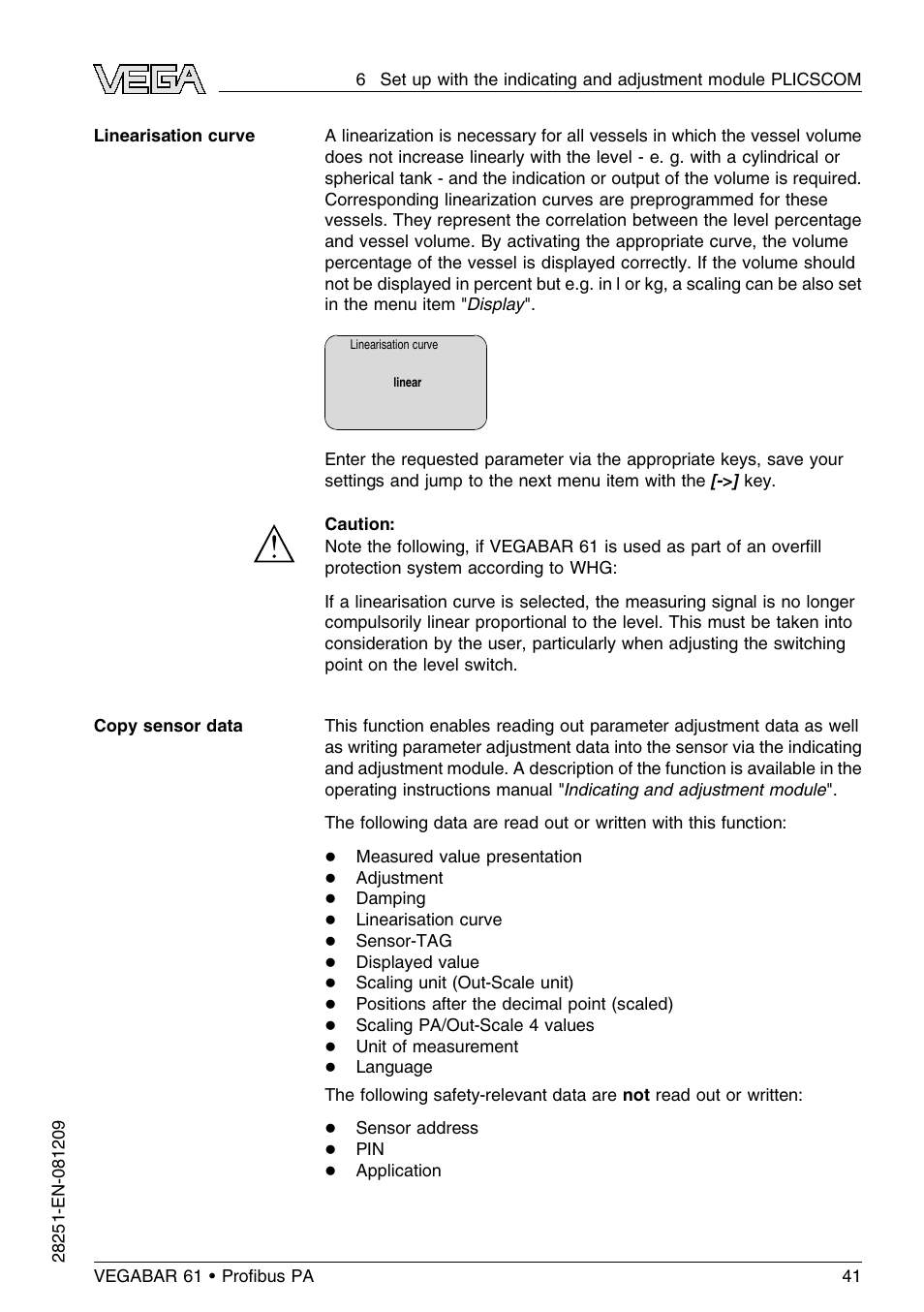 VEGA VEGABAR 61 Proﬁbus PA User Manual | Page 41 / 84