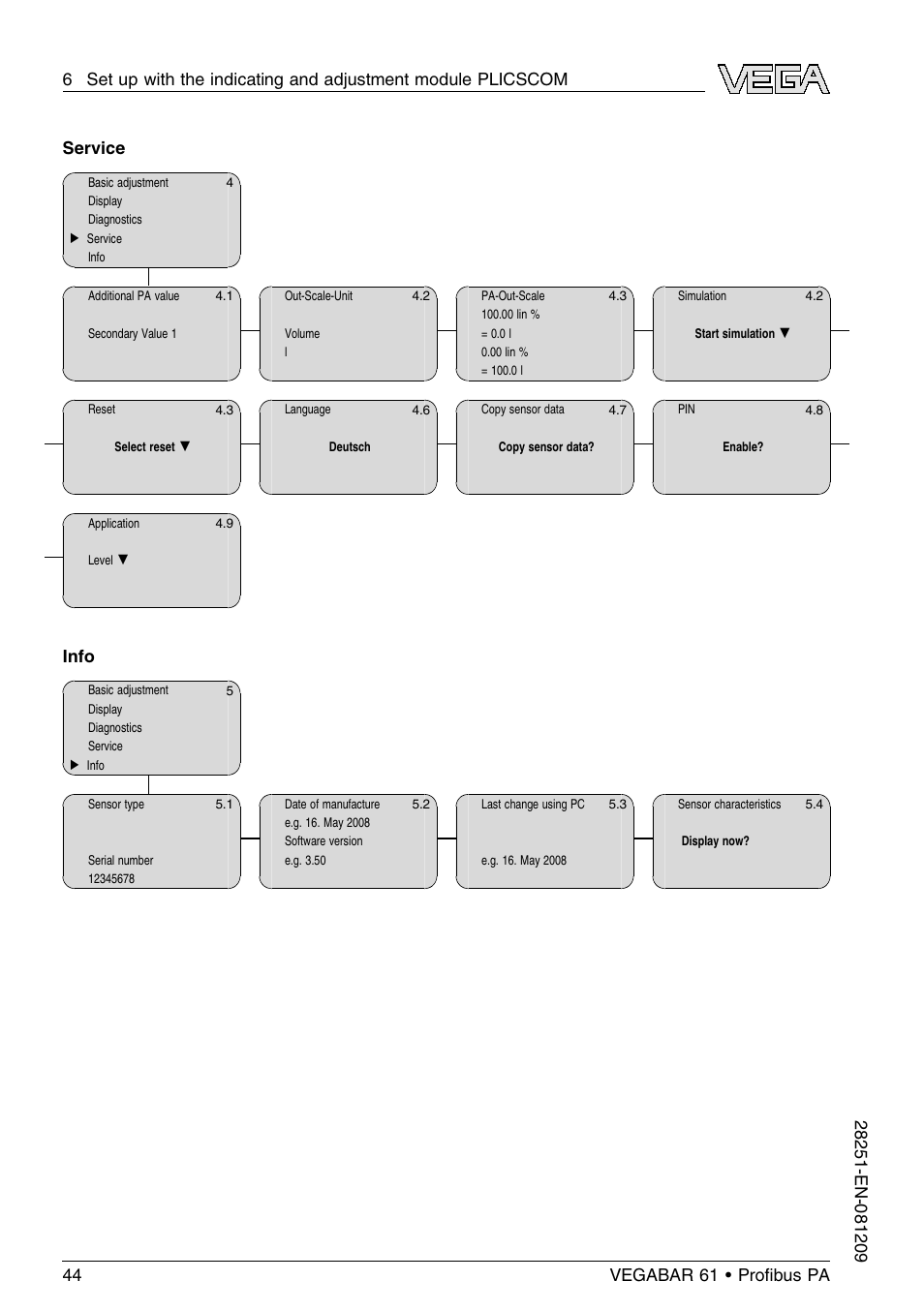 Service, Info | VEGA VEGABAR 61 Proﬁbus PA User Manual | Page 44 / 84