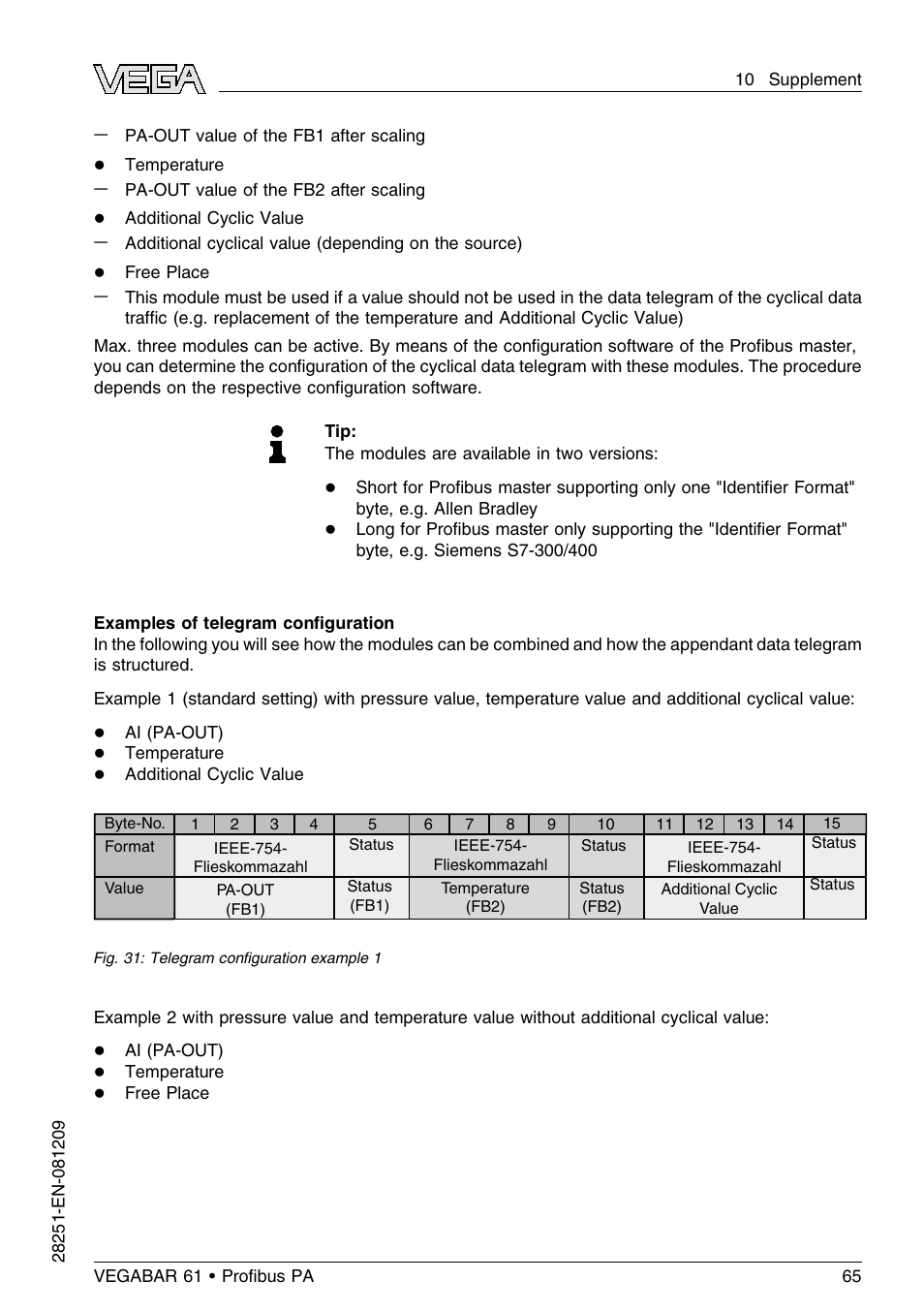 VEGA VEGABAR 61 Proﬁbus PA User Manual | Page 65 / 84