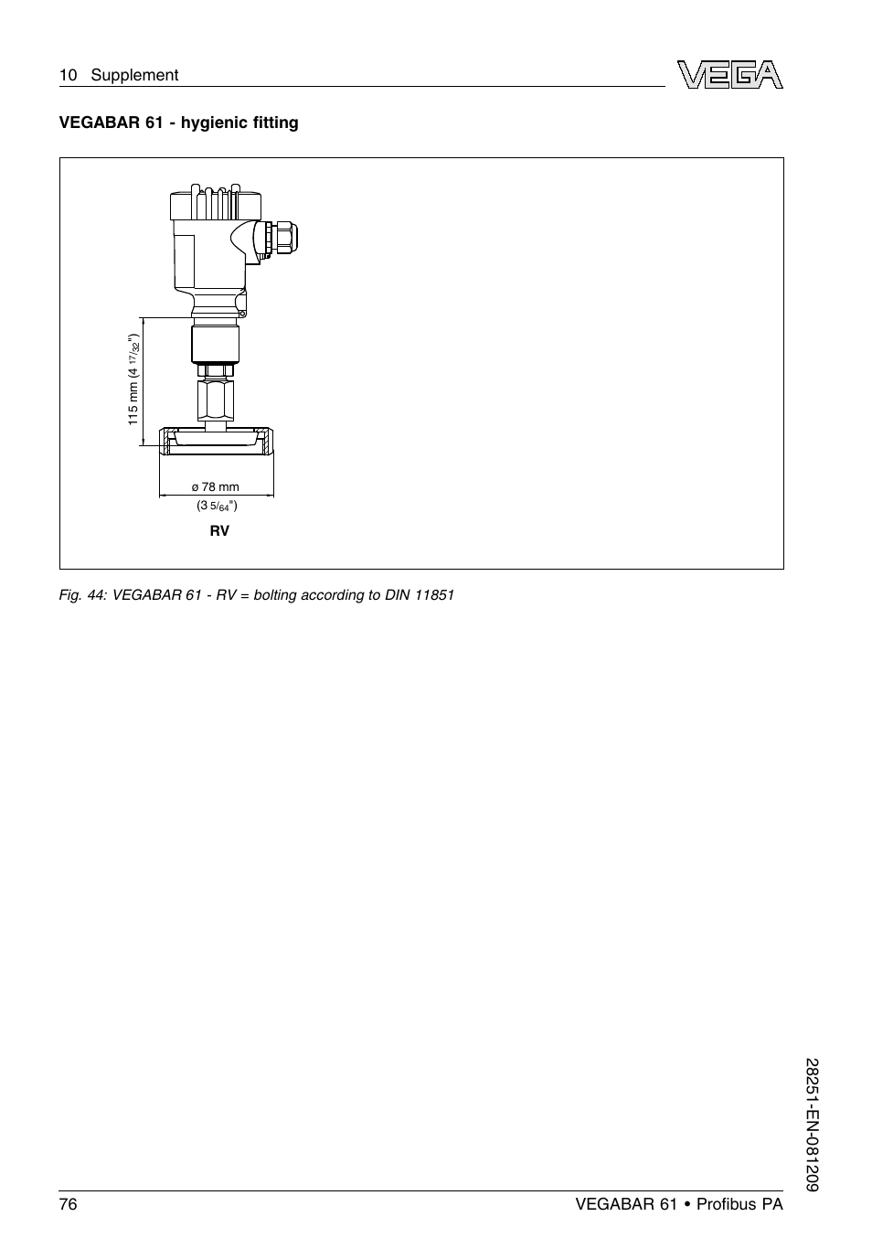 Vegabar 61 - hygienic ﬁtting | VEGA VEGABAR 61 Proﬁbus PA User Manual | Page 76 / 84