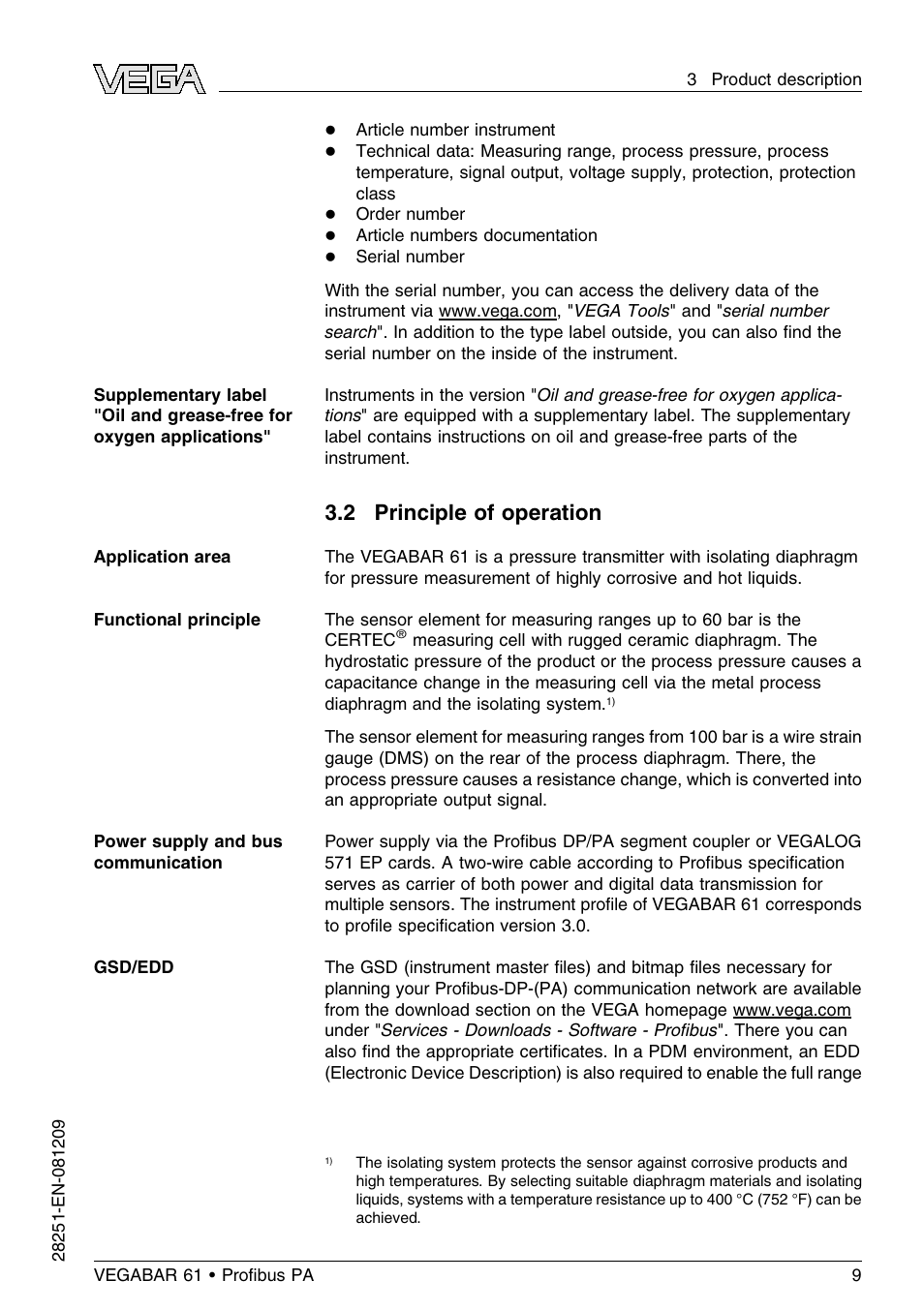 2 principle of operation | VEGA VEGABAR 61 Proﬁbus PA User Manual | Page 9 / 84