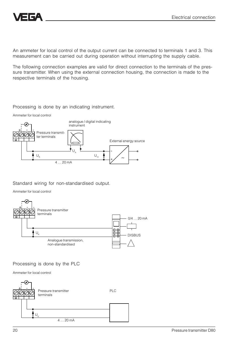 4 connection examples | VEGA D80 Hydrostatic pressure transmitters User Manual | Page 20 / 40
