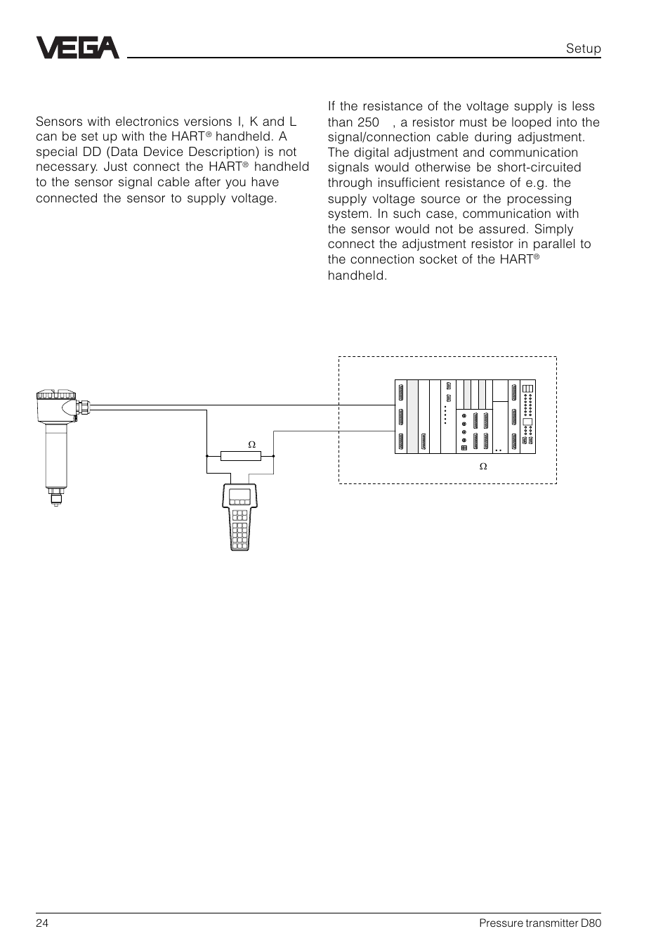 4 setup with hart® handheld, 4 setup with hart, Handheld | VEGA D80 Hydrostatic pressure transmitters User Manual | Page 24 / 40