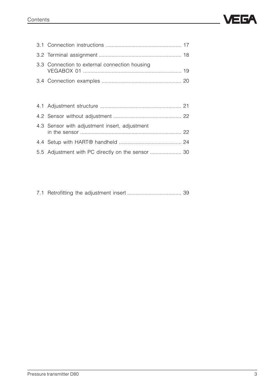 VEGA D80 Hydrostatic pressure transmitters User Manual | Page 3 / 40