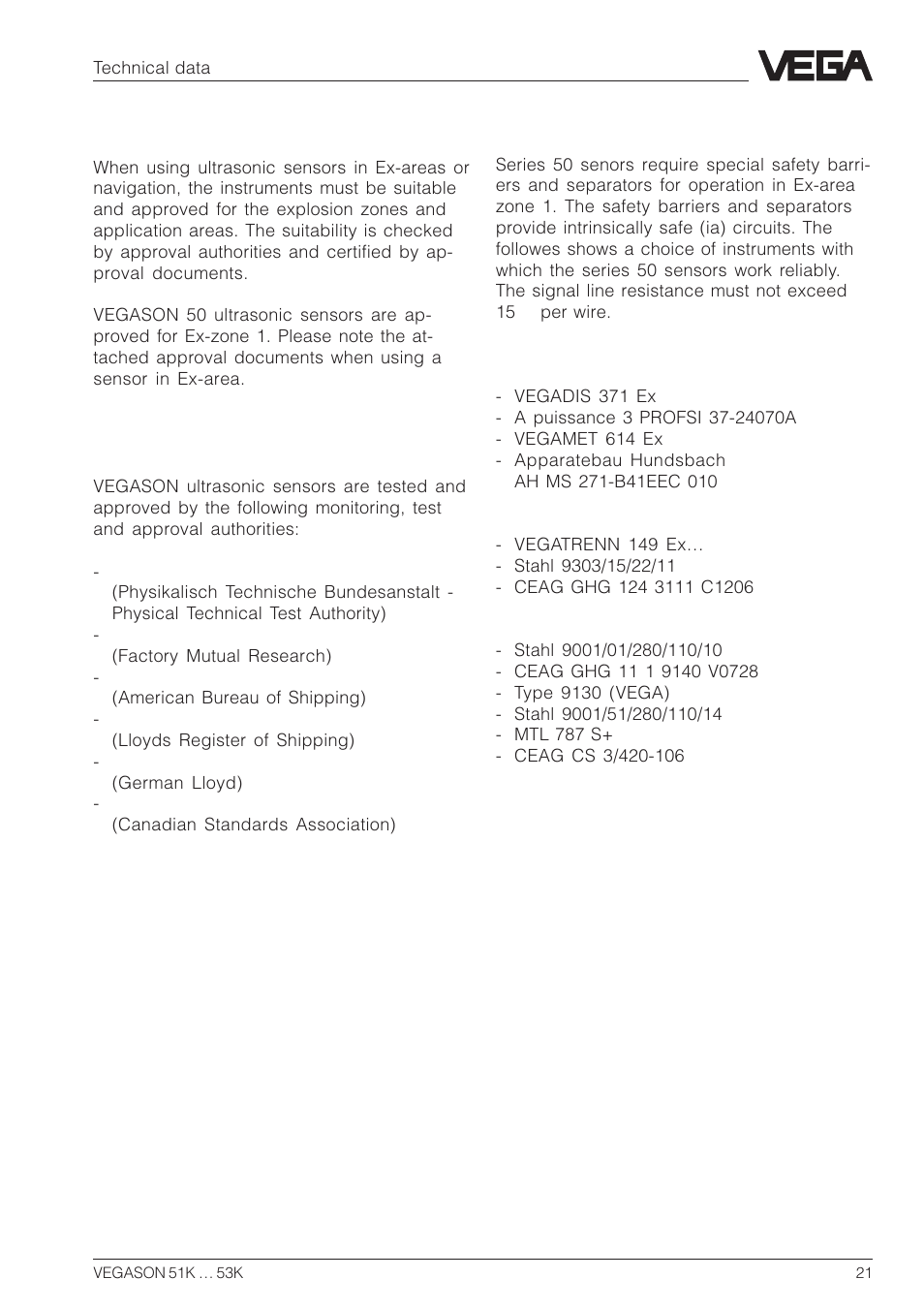 2 approvals | VEGA VEGASON 51K…53K User Manual | Page 21 / 52
