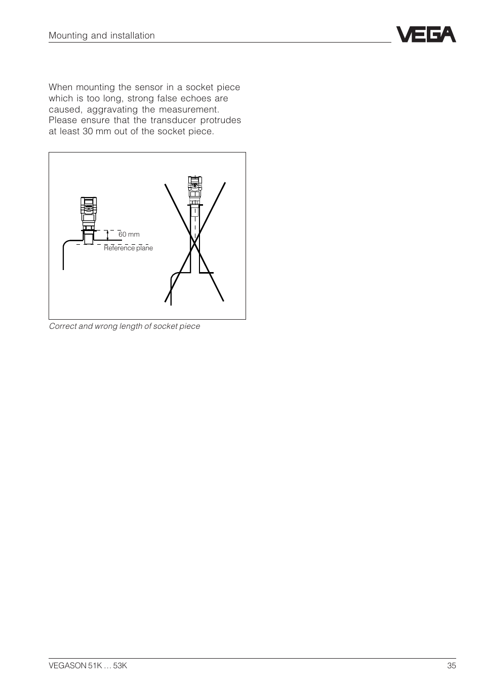 Socket piece too long | VEGA VEGASON 51K…53K User Manual | Page 35 / 52