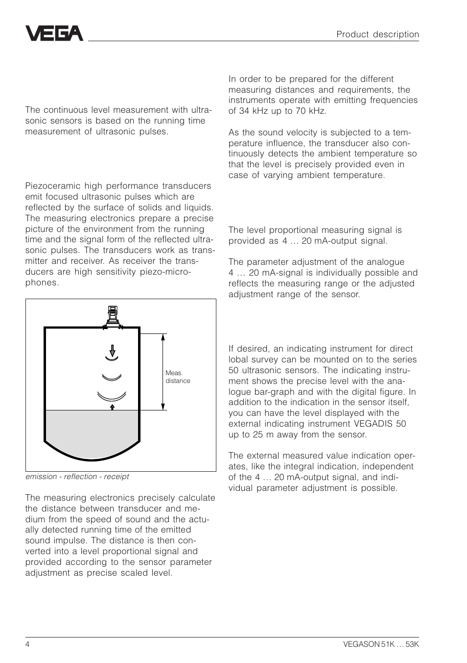 1 product description, 1 function | VEGA VEGASON 51K…53K User Manual | Page 4 / 52