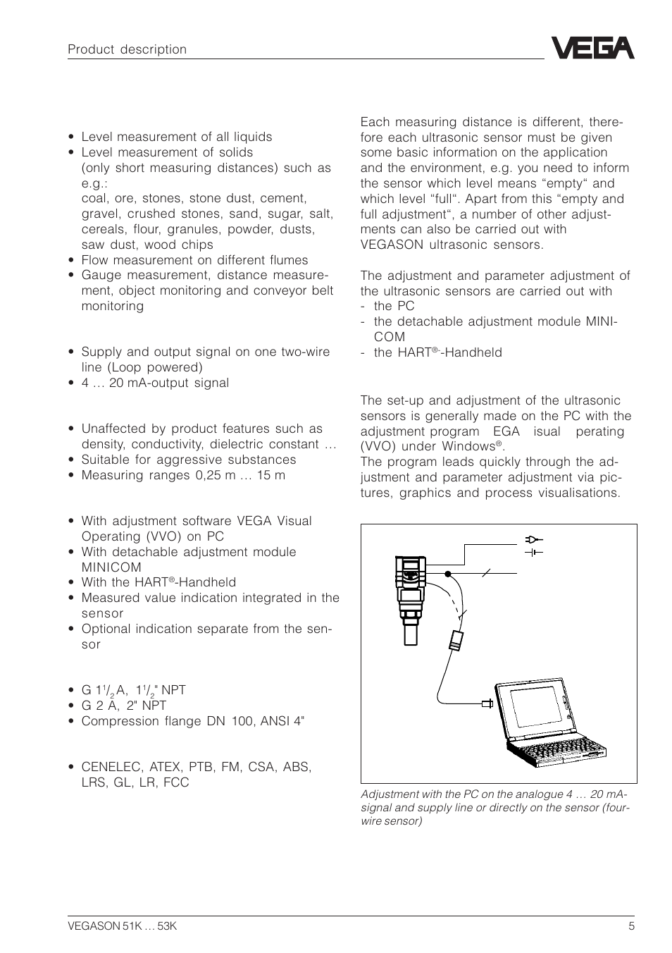 2 application features, 3 adjustment | VEGA VEGASON 51K…53K User Manual | Page 5 / 52