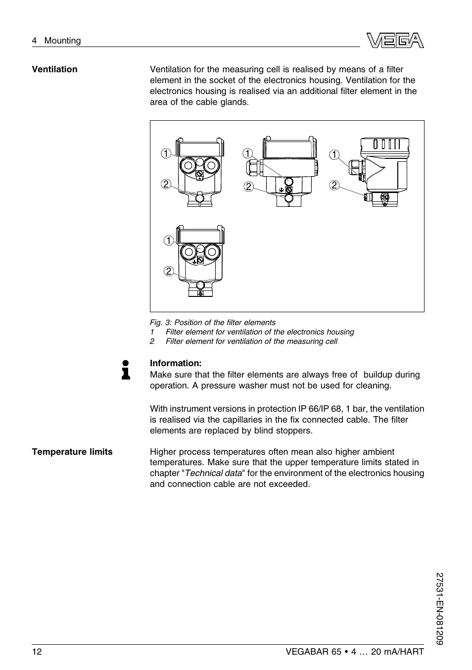 VEGA VEGABAR 65 4 … 20 mA_HART User Manual | Page 12 / 76