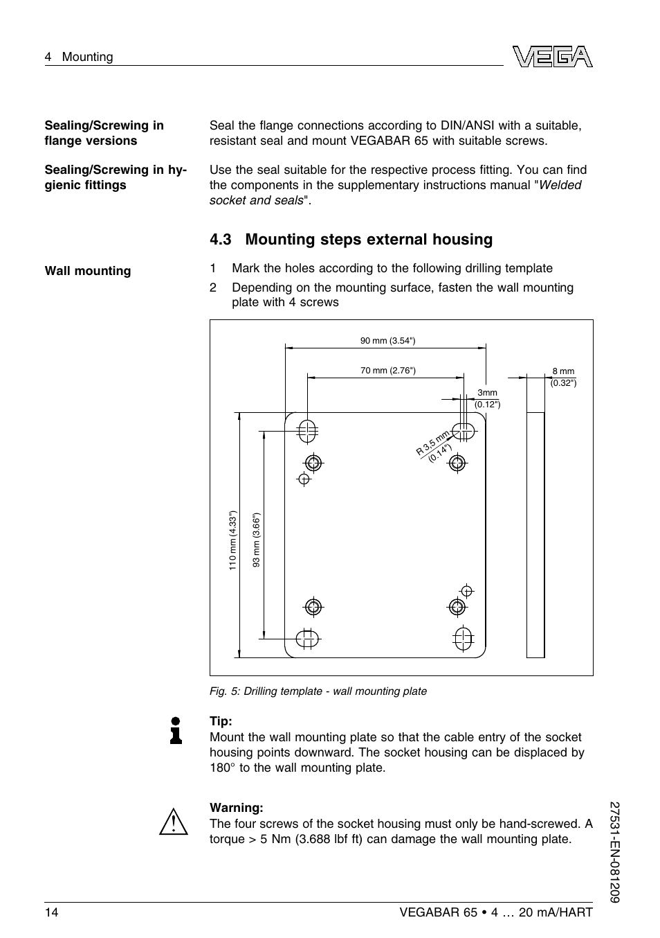 3 mounting steps external housing | VEGA VEGABAR 65 4 … 20 mA_HART User Manual | Page 14 / 76