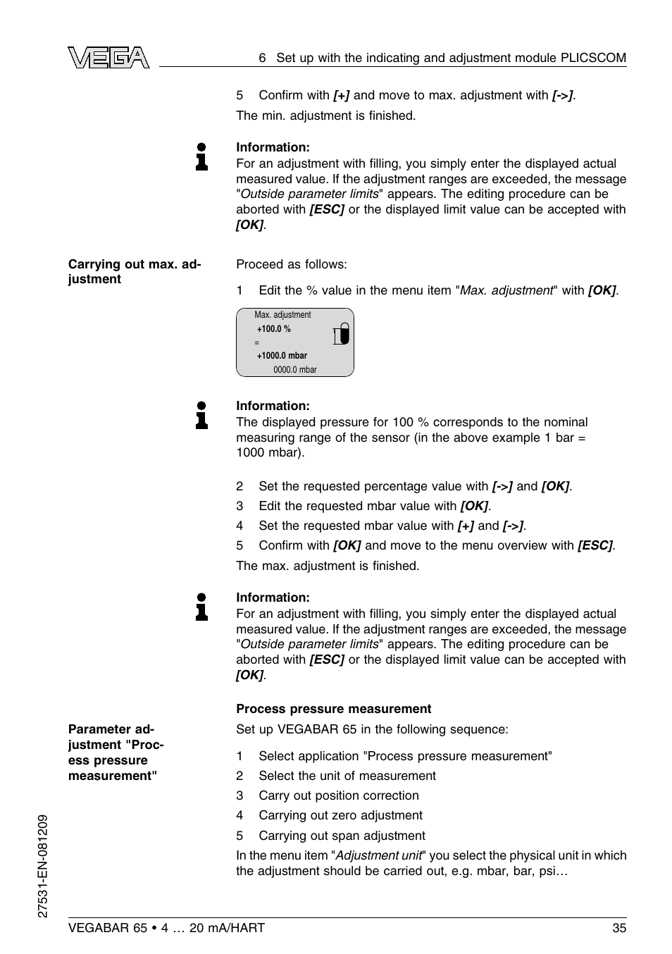 VEGA VEGABAR 65 4 … 20 mA_HART User Manual | Page 35 / 76