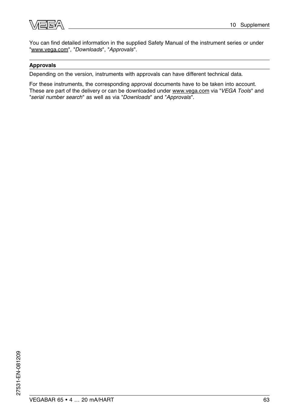 VEGA VEGABAR 65 4 … 20 mA_HART User Manual | Page 63 / 76