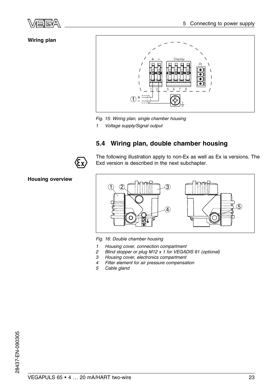 4 wiring plan, double chamber housing | VEGA VEGAPULS 65 (≥ 2.0.0 - ≤ 3.8) 4 … 20 mA_HART two-wire User Manual | Page 23 / 60