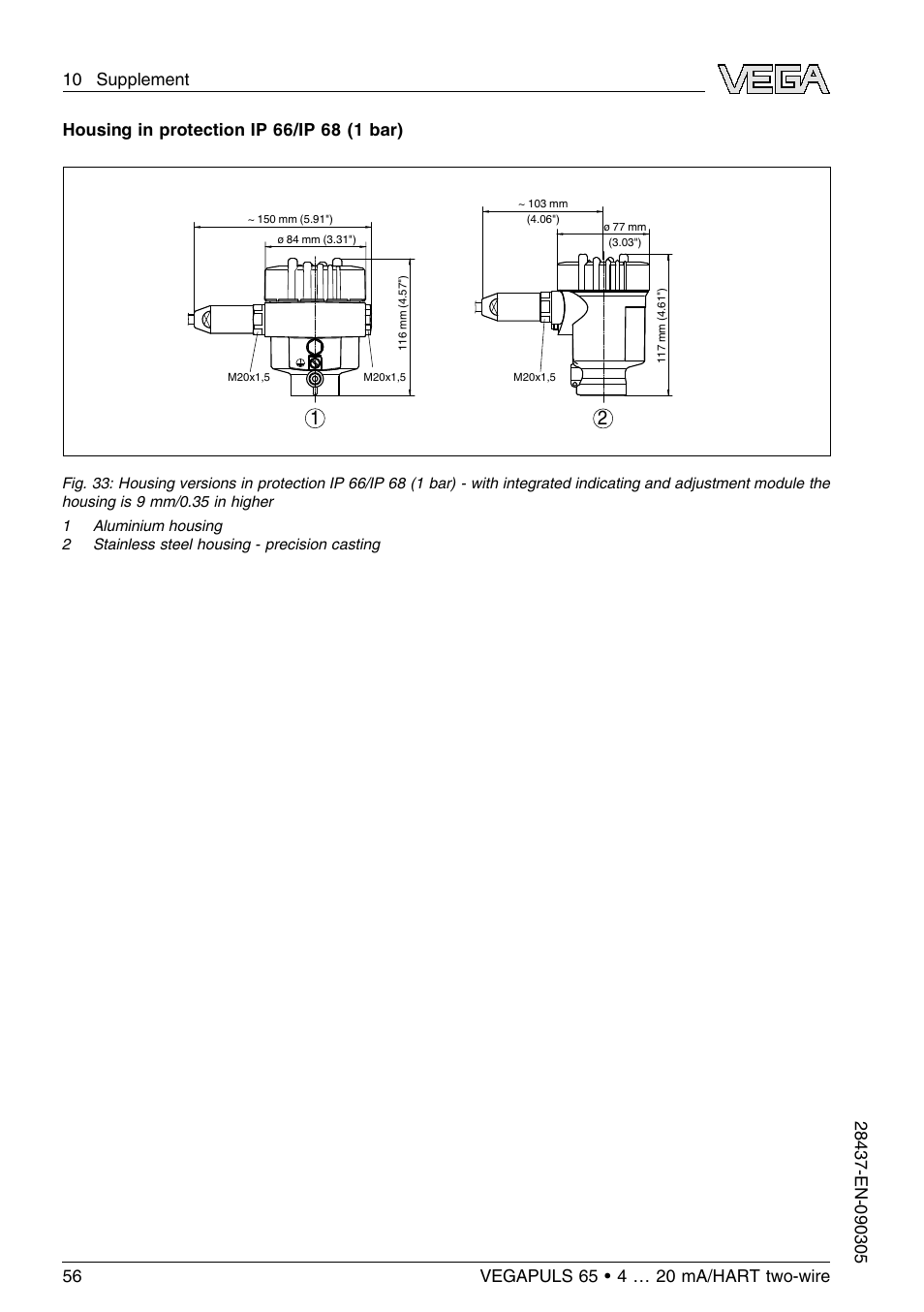 VEGA VEGAPULS 65 (≥ 2.0.0 - ≤ 3.8) 4 … 20 mA_HART two-wire User Manual | Page 56 / 60