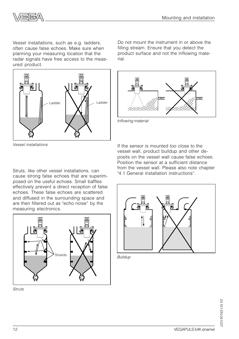 Vessel installations, Struts | VEGA VEGAPULS 54K enamel User Manual | Page 12 / 56