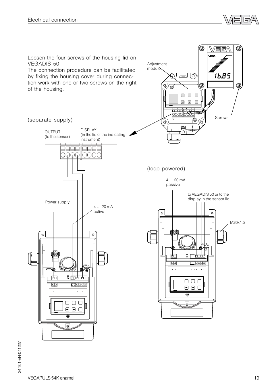 Electrical connection, Vegadis 50, Vegapuls 54k enamel 19 | VEGA VEGAPULS 54K enamel User Manual | Page 19 / 56