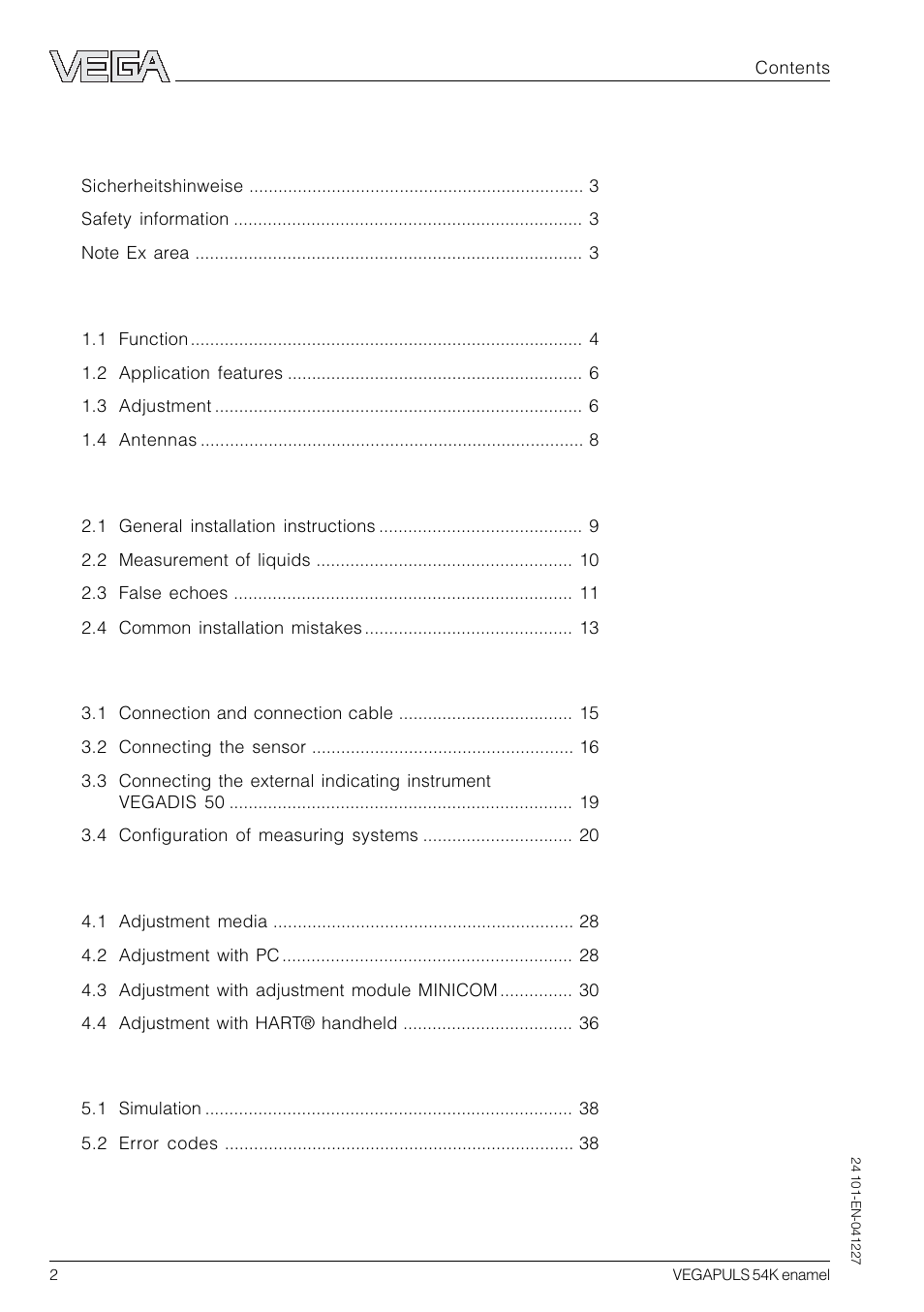 VEGA VEGAPULS 54K enamel User Manual | Page 2 / 56