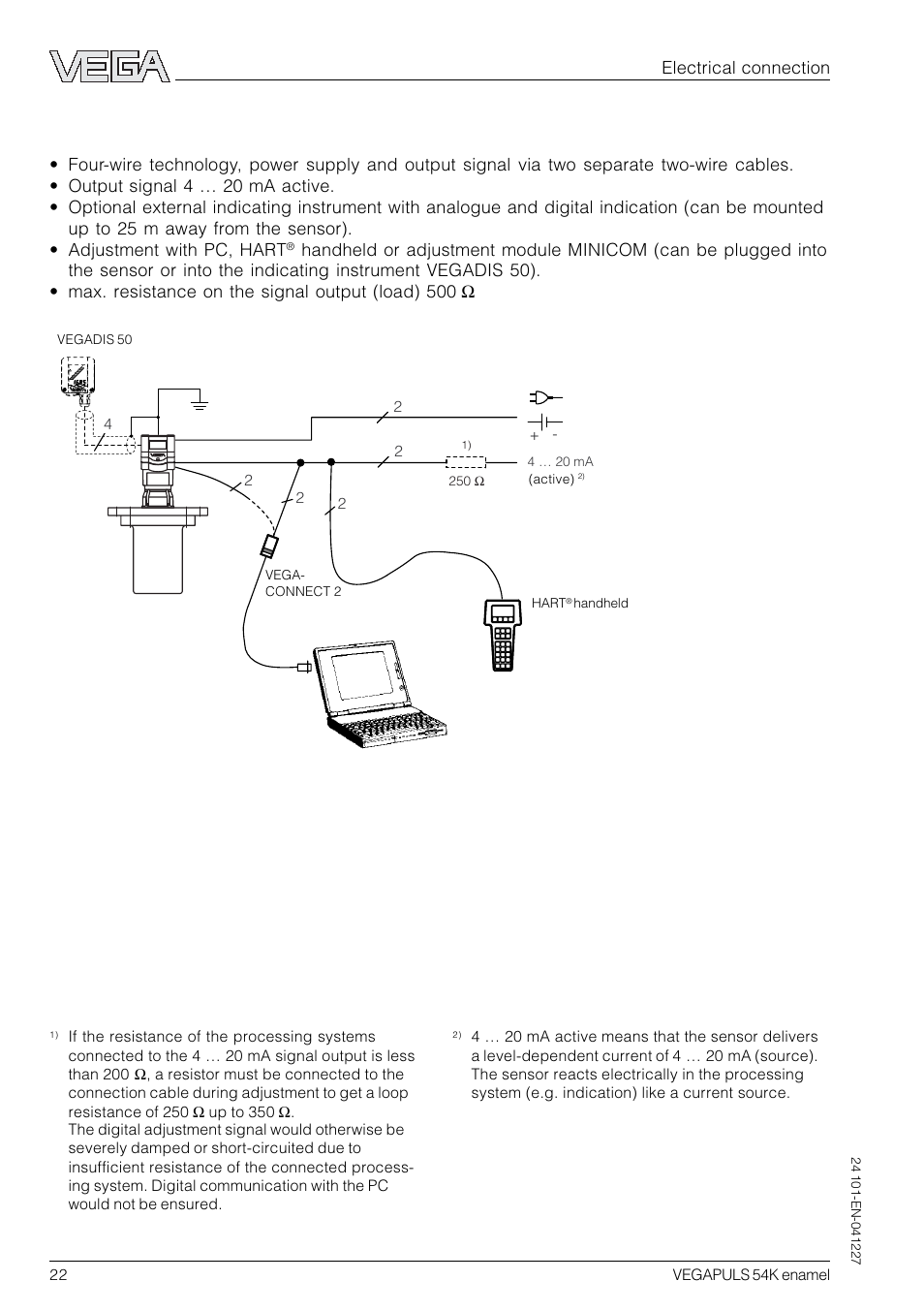 Electrical connection | VEGA VEGAPULS 54K enamel User Manual | Page 22 / 56