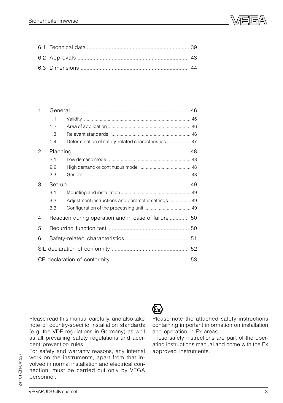 Safety information | VEGA VEGAPULS 54K enamel User Manual | Page 3 / 56