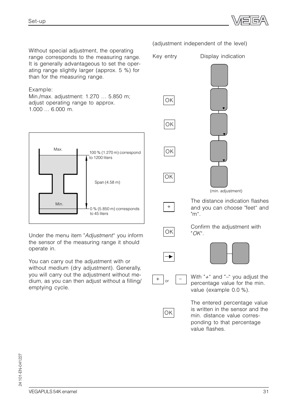 Operating range, Adjustment | VEGA VEGAPULS 54K enamel User Manual | Page 31 / 56