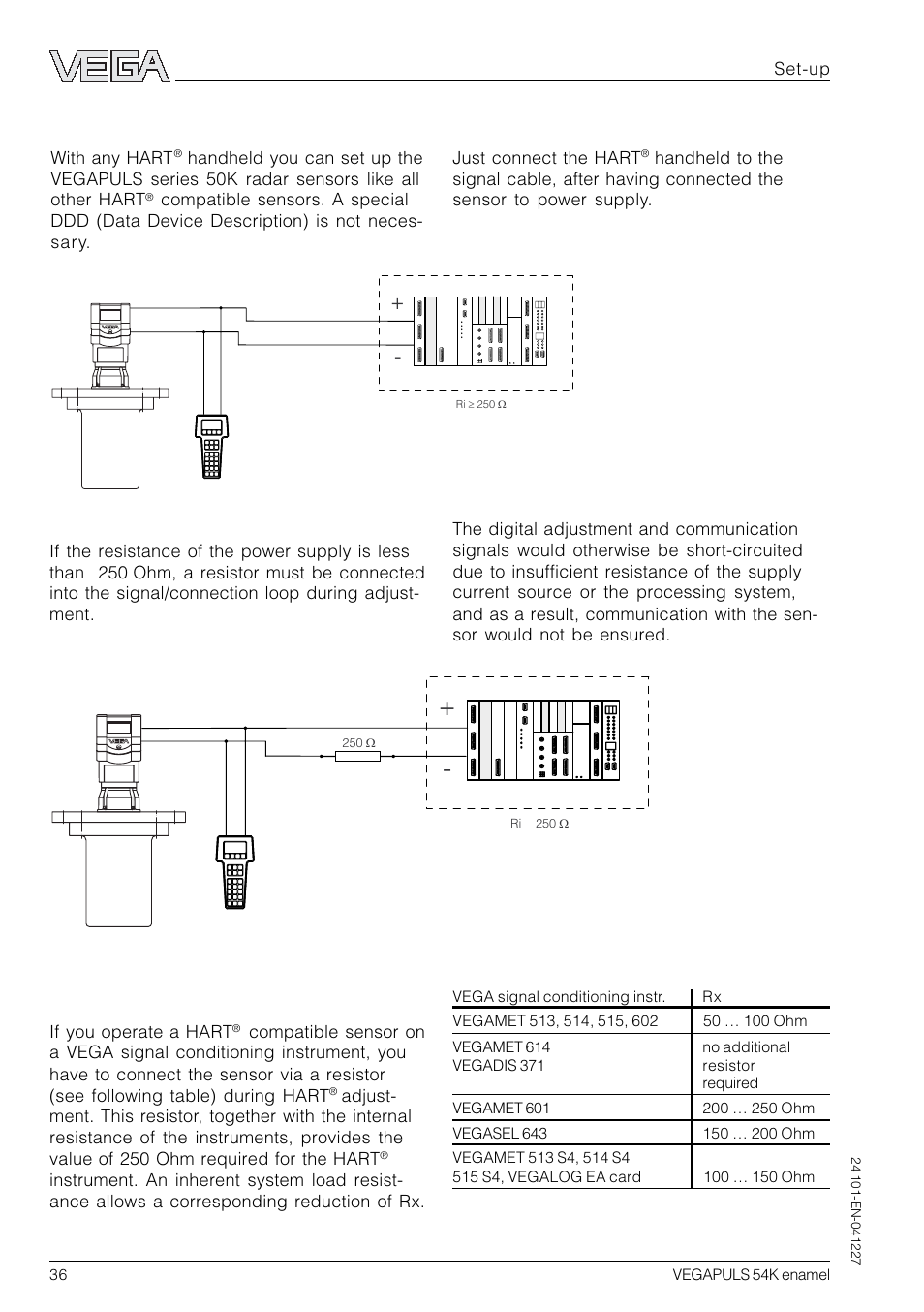 4 adjustment with hart, Handheld | VEGA VEGAPULS 54K enamel User Manual | Page 36 / 56