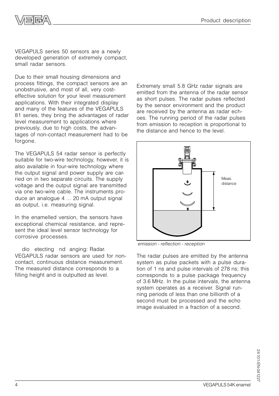 1 product description, 1 function | VEGA VEGAPULS 54K enamel User Manual | Page 4 / 56