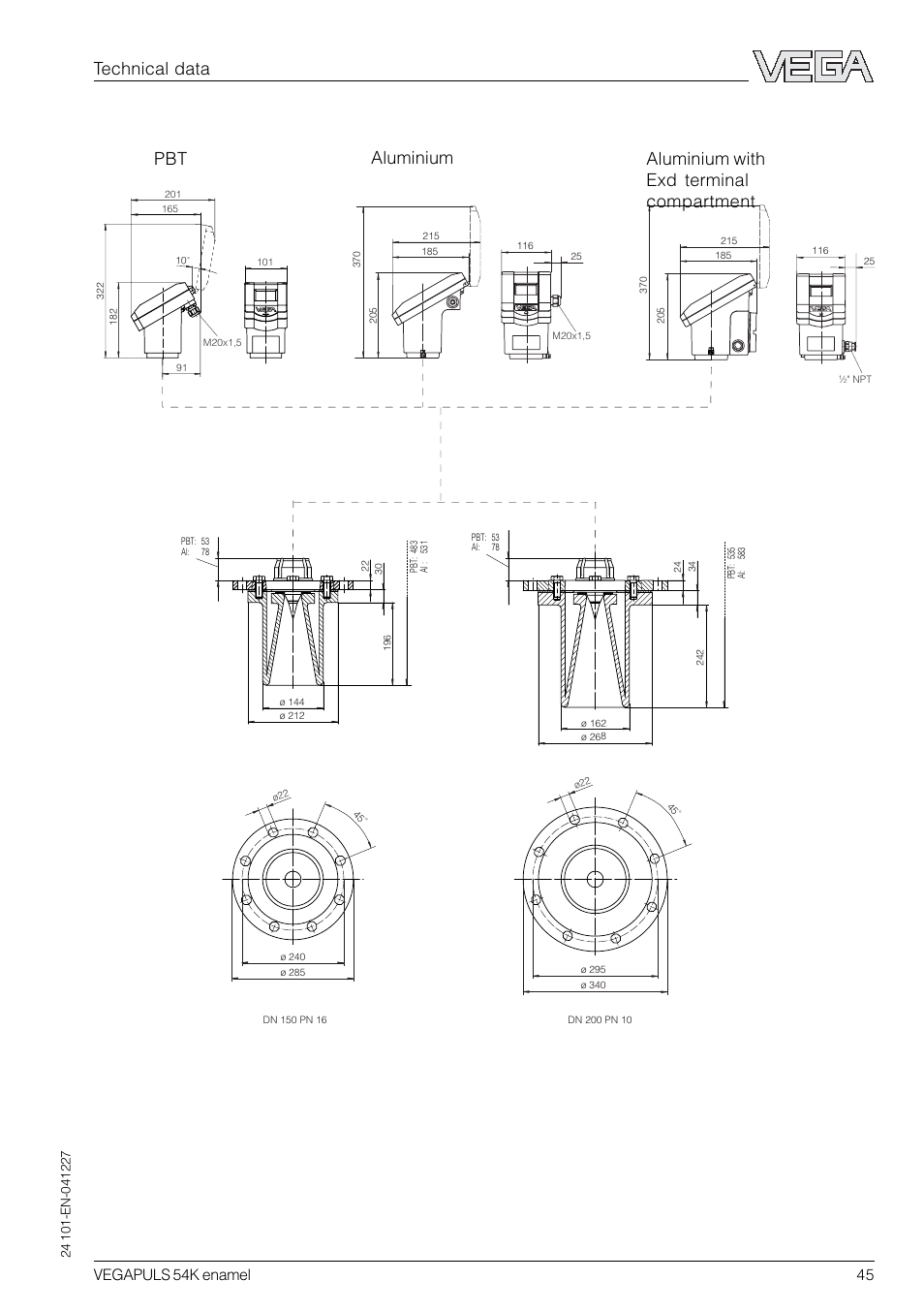 Vegapuls 54k enamel, Technical data, Vegapuls 54k enamel 45 | VEGA VEGAPULS 54K enamel User Manual | Page 45 / 56