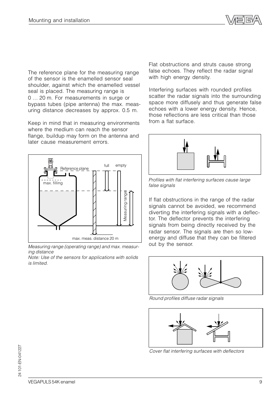 2 mounting and installation, 1 general installation instructions, Measuring range | False echoes | VEGA VEGAPULS 54K enamel User Manual | Page 9 / 56