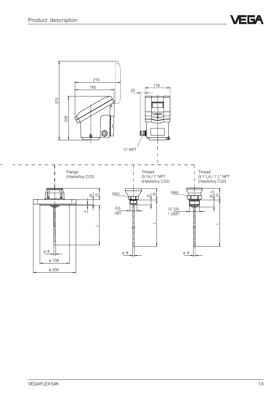 Product description, Aluminium housing with exd terminal compartment | VEGA VEGAFLEX 54K User Manual | Page 13 / 36