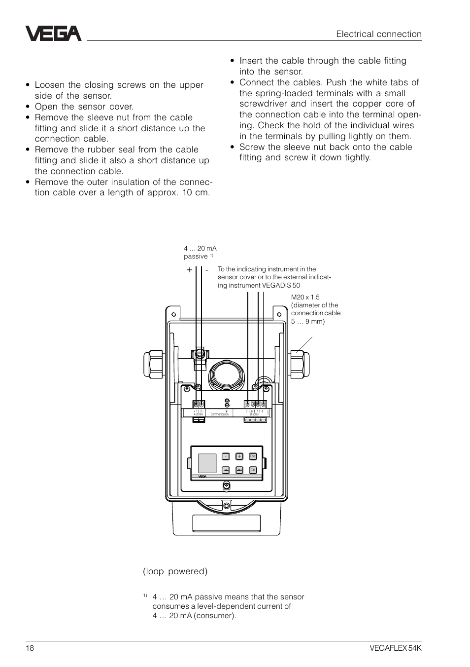 2 connection of the sensor, Electrical connection | VEGA VEGAFLEX 54K User Manual | Page 18 / 36