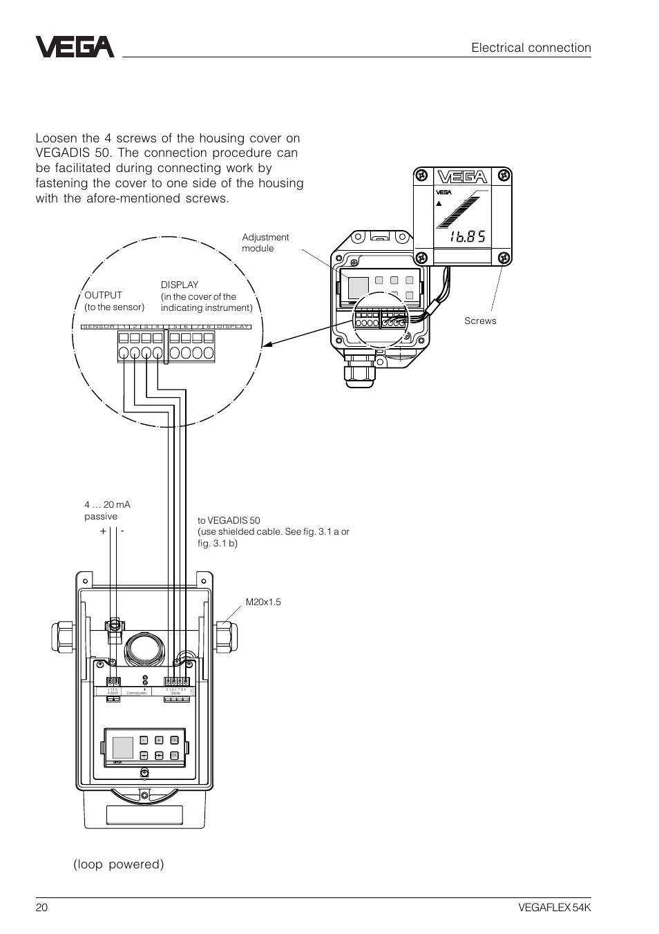 Electrical connection, 20 vegaflex 54k | VEGA VEGAFLEX 54K User Manual | Page 20 / 36