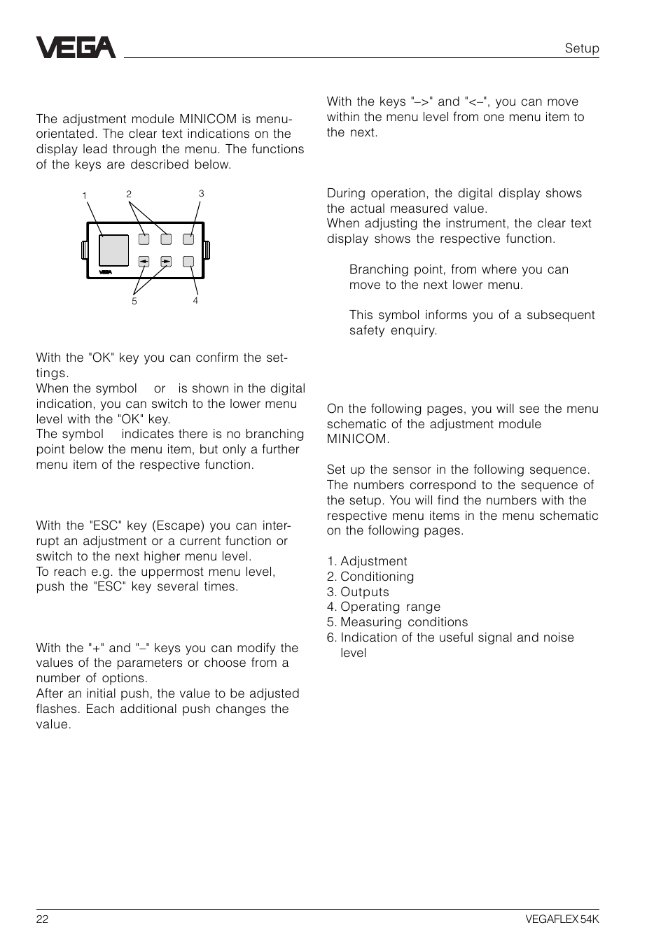 Adjustment elements, Adjustment steps | VEGA VEGAFLEX 54K User Manual | Page 22 / 36