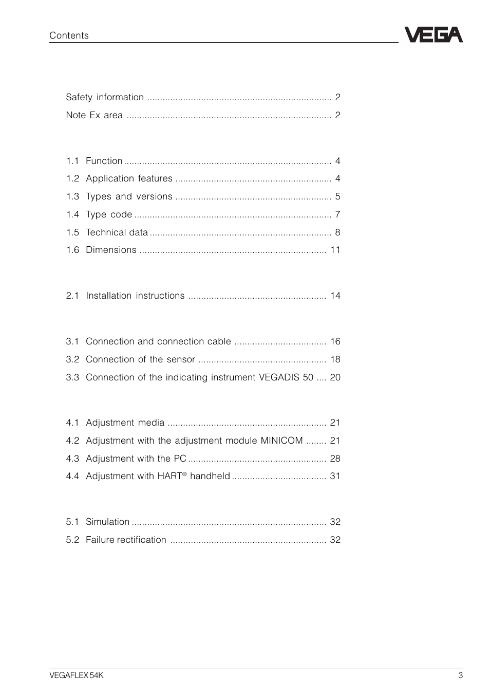 VEGA VEGAFLEX 54K User Manual | Page 3 / 36