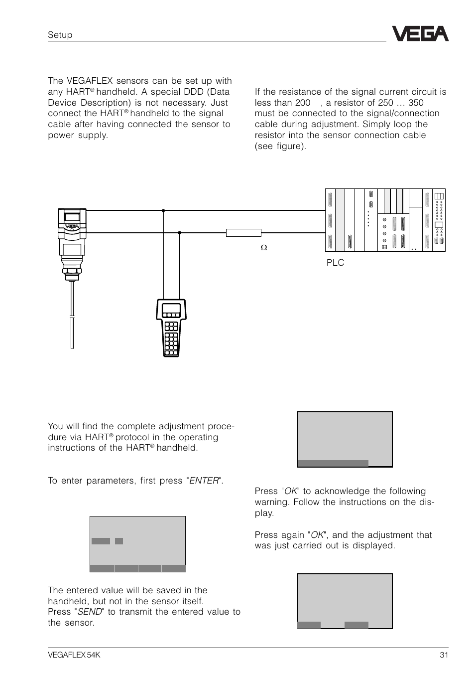 4 adjustment with hart® handheld, 4 adjustment with hart, Handheld | The most important adjustment steps | VEGA VEGAFLEX 54K User Manual | Page 31 / 36