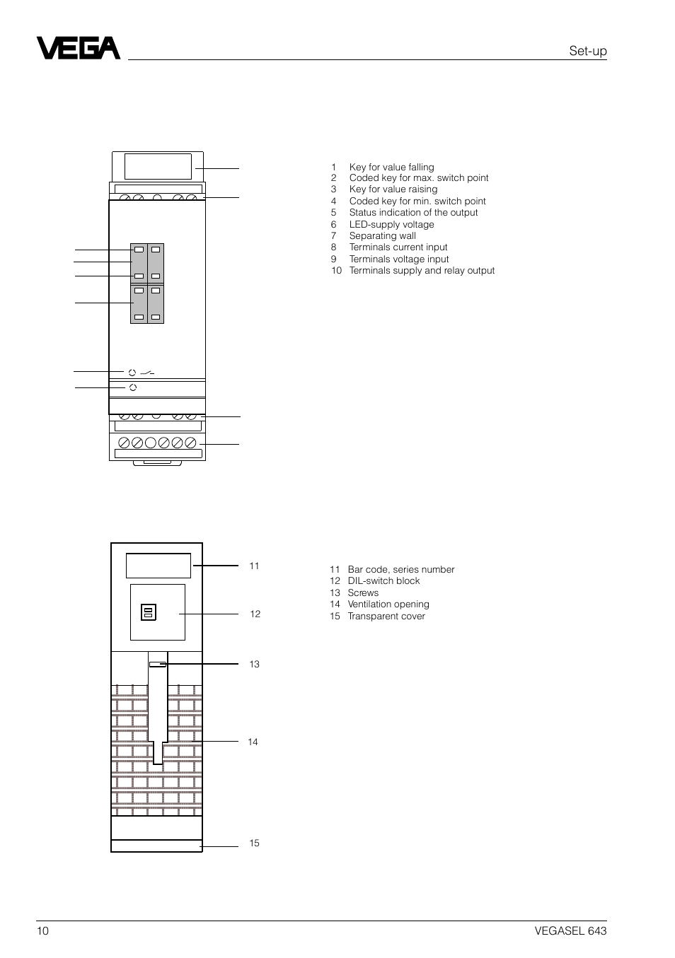 4 set-up, 1 indicating and operating elements, Set-up | VEGA VEGASEL 643 User Manual | Page 10 / 16