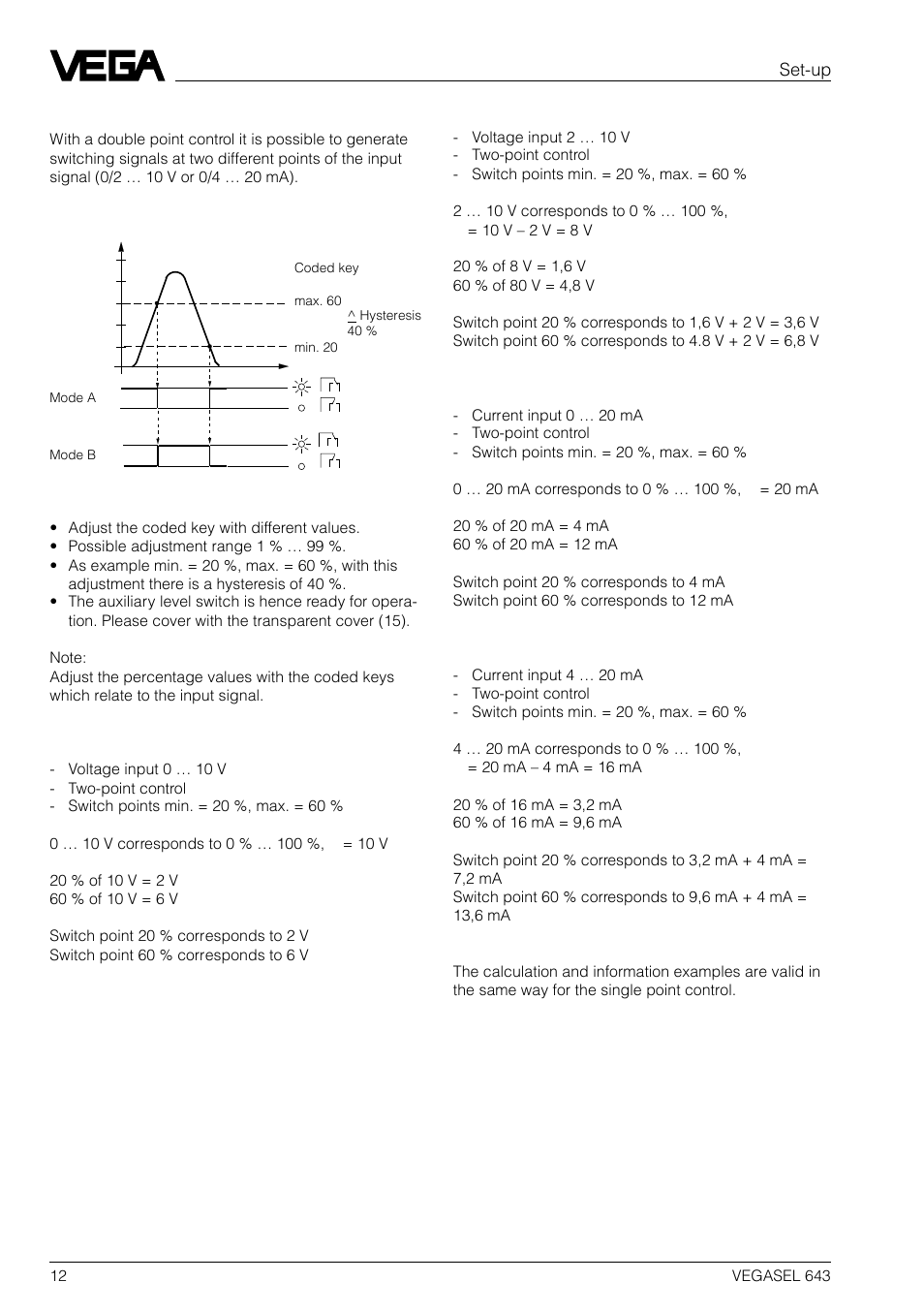 Set-up double point control | VEGA VEGASEL 643 User Manual | Page 12 / 16