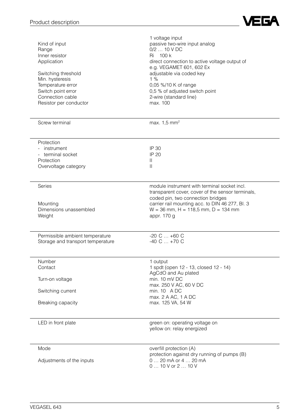 VEGA VEGASEL 643 User Manual | Page 5 / 16