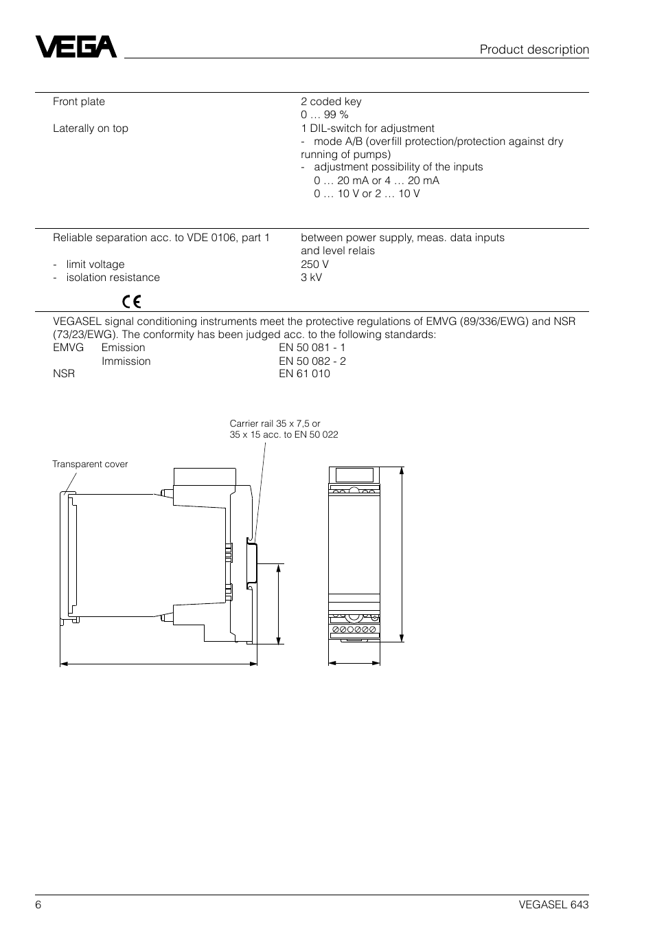 Product description | VEGA VEGASEL 643 User Manual | Page 6 / 16