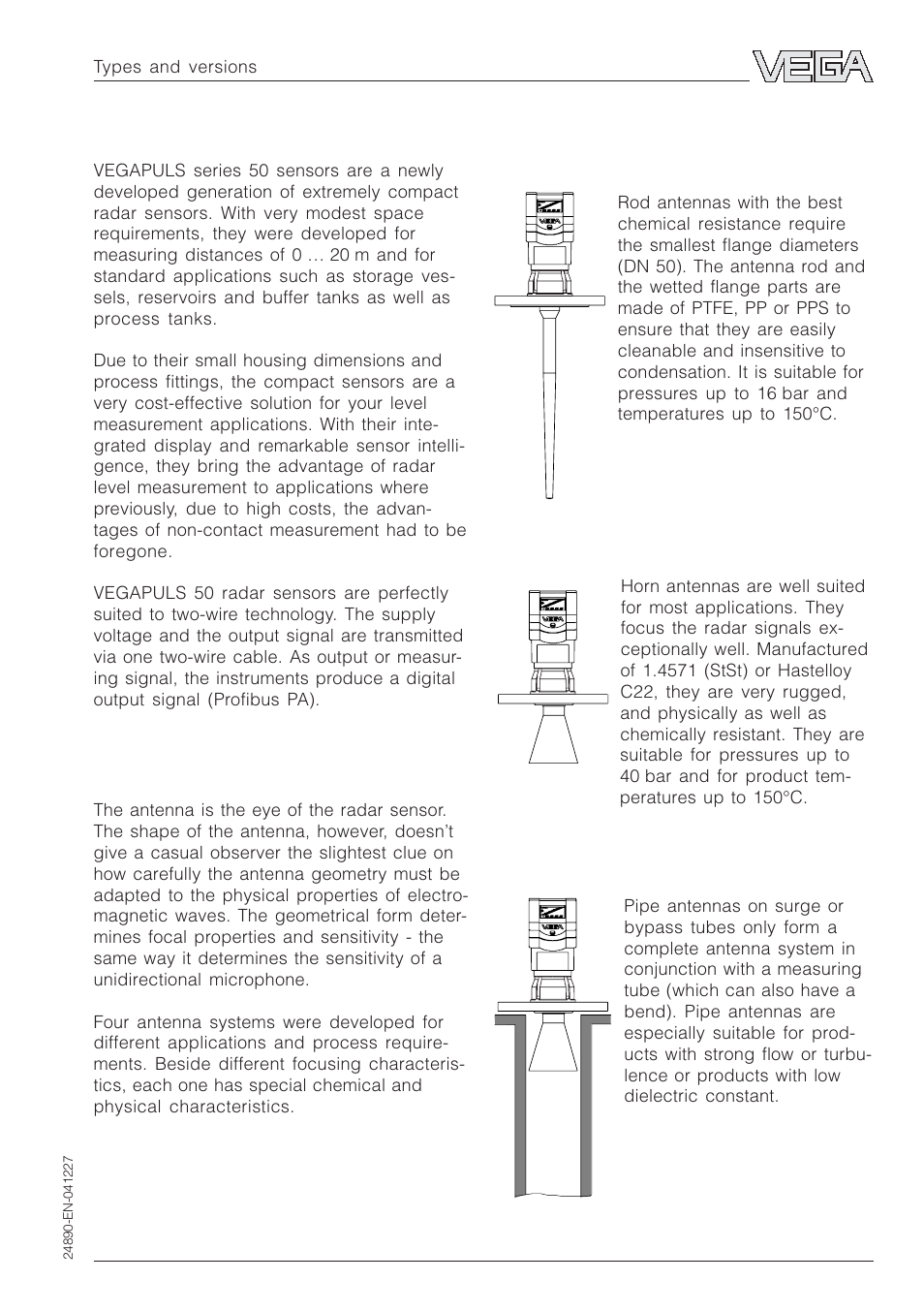 2 types and versions, 1 antennas | VEGA VEGAPULS 51K…54K Profibus PA User Manual | Page 11 / 60