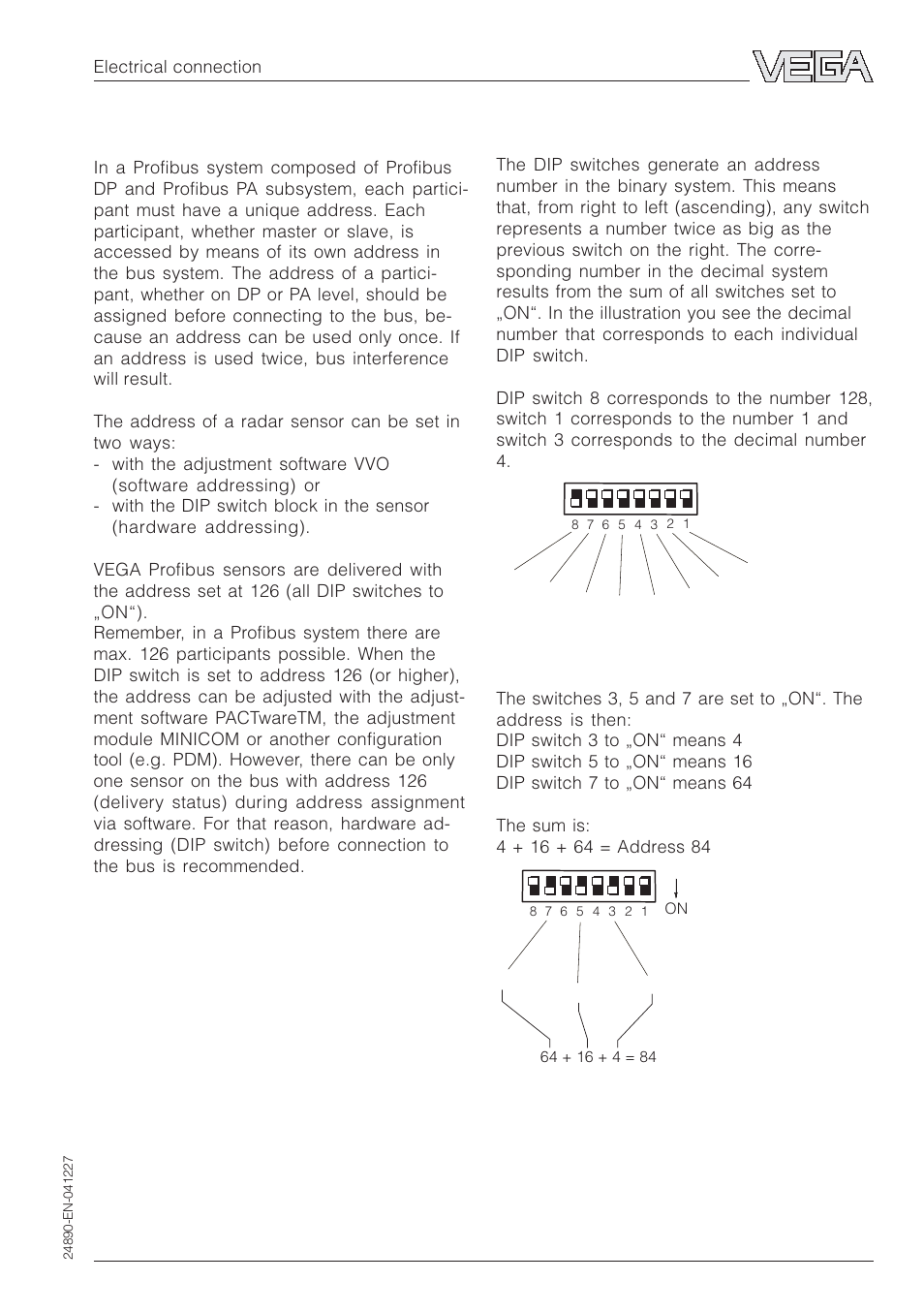 2 sensor address, Hardware addressing | VEGA VEGAPULS 51K…54K Profibus PA User Manual | Page 31 / 60