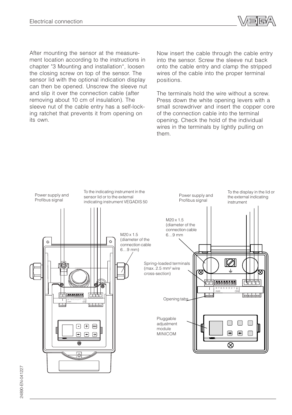 3 connecting the sensor, Version with aluminium housing, Version with plastic housing | Electrical connection | VEGA VEGAPULS 51K…54K Profibus PA User Manual | Page 33 / 60