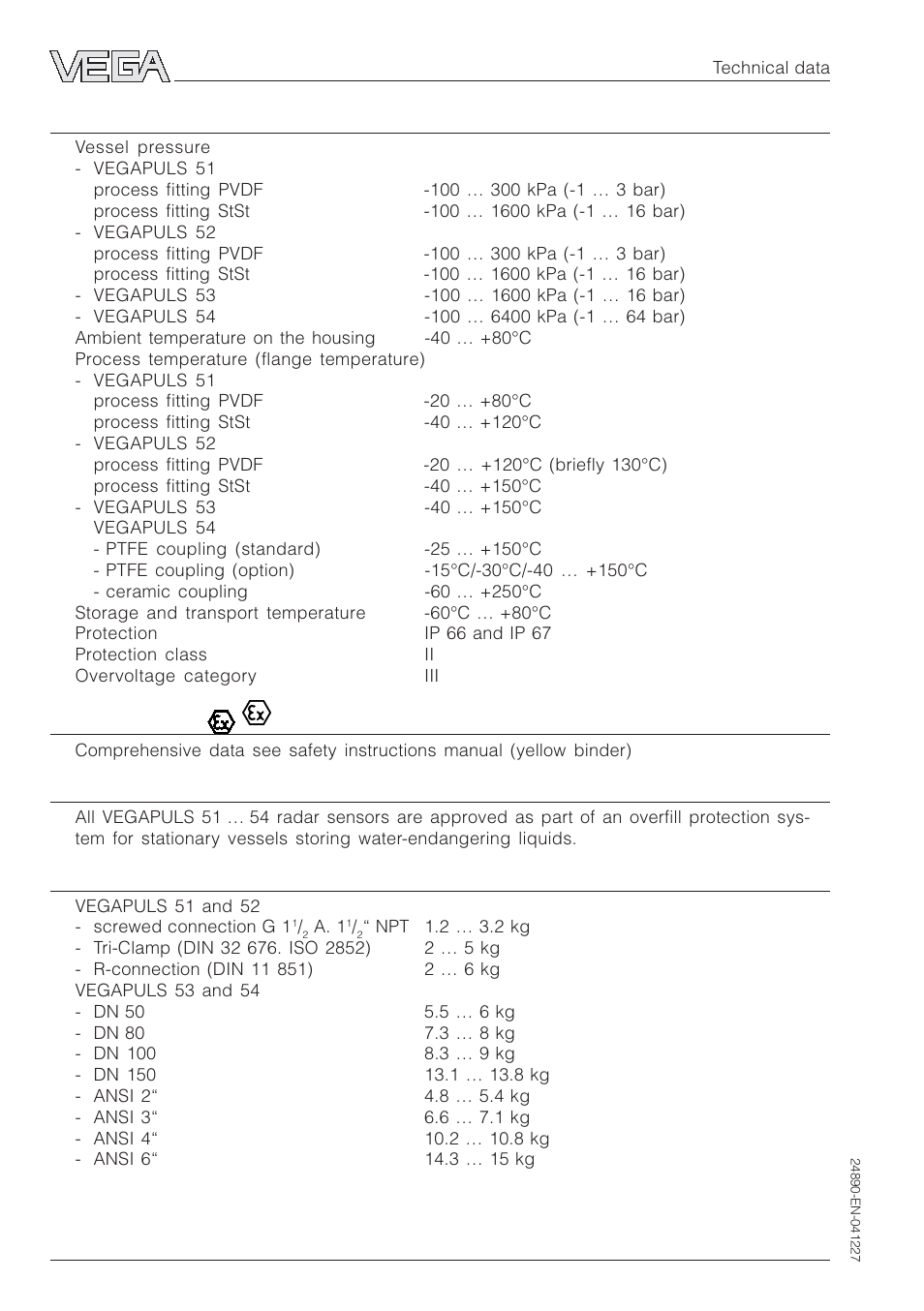 VEGA VEGAPULS 51K…54K Profibus PA User Manual | Page 48 / 60