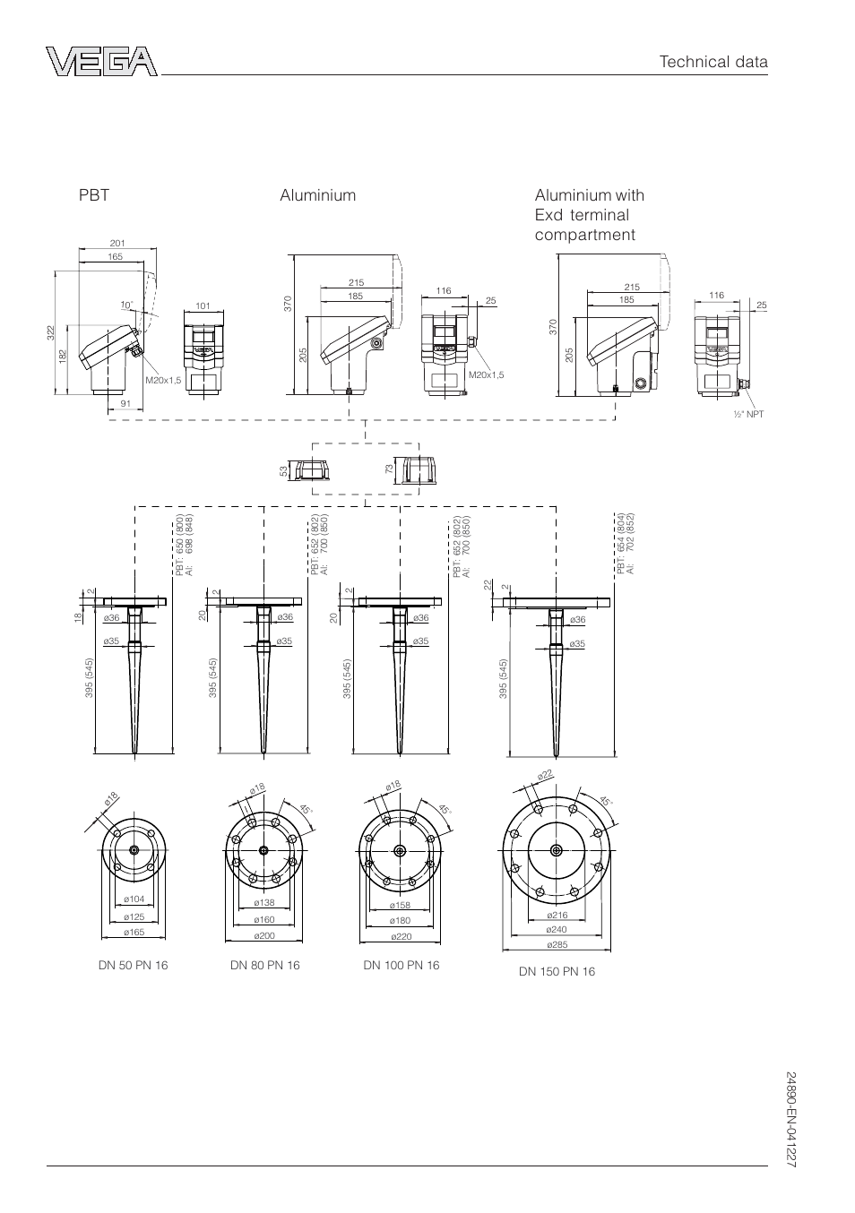 Vegapuls 53, Technical data | VEGA VEGAPULS 51K…54K Profibus PA User Manual | Page 54 / 60