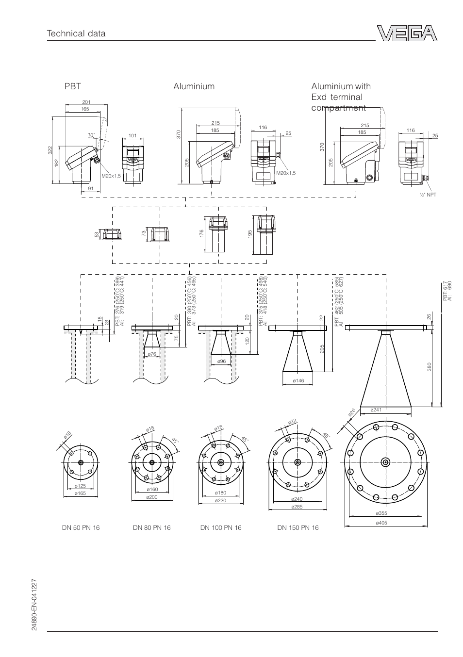 Vegapuls 54, Technical data | VEGA VEGAPULS 51K…54K Profibus PA User Manual | Page 55 / 60