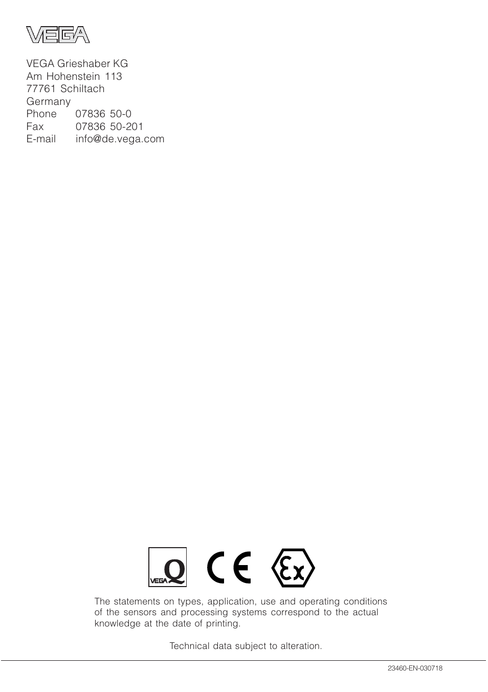 VEGA VEGATOR 536 Ex User Manual | Page 16 / 16