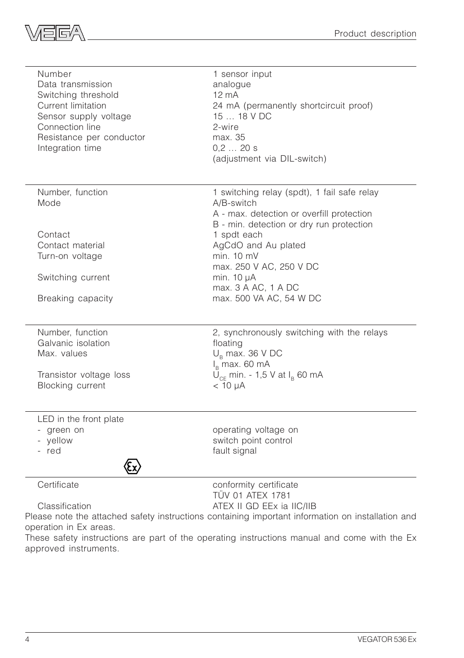 VEGA VEGATOR 536 Ex User Manual | Page 4 / 16