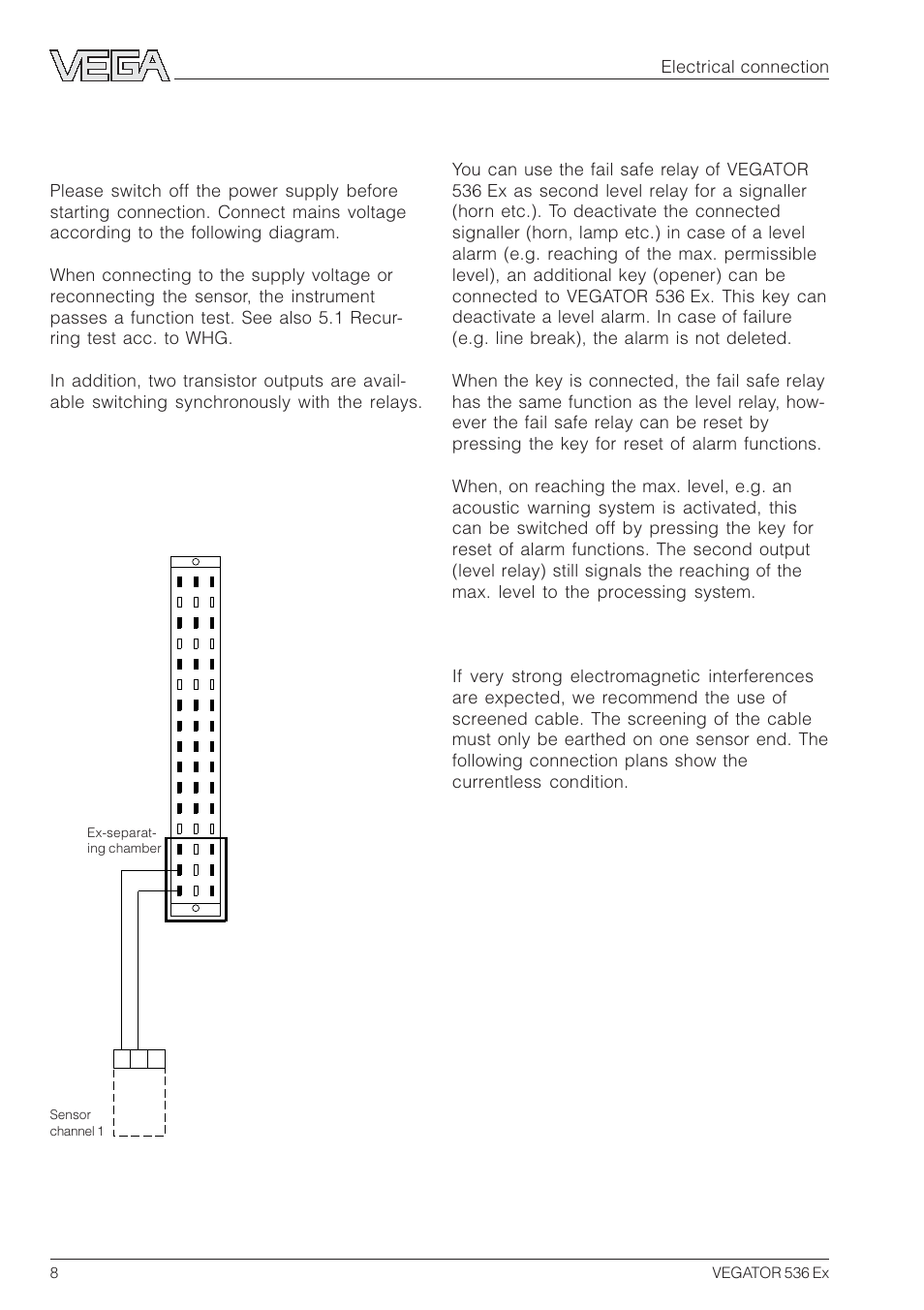 3 electrical connection, Reset of alarm functions, Electrical connection | VEGA VEGATOR 536 Ex User Manual | Page 8 / 16