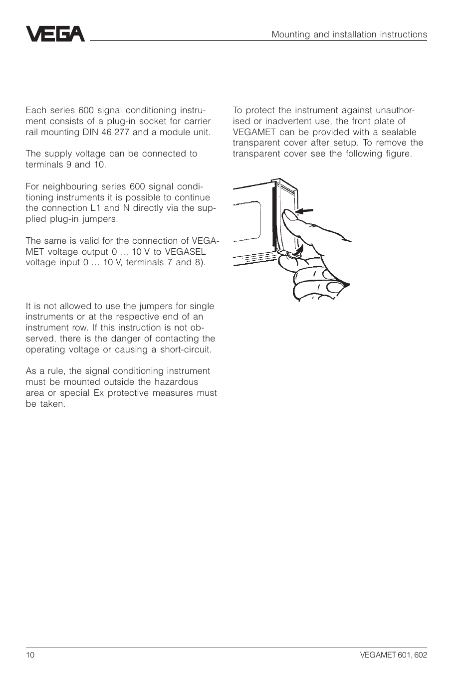 2 mounting and installation instructions | VEGA VEGAMET 602 User Manual | Page 10 / 20