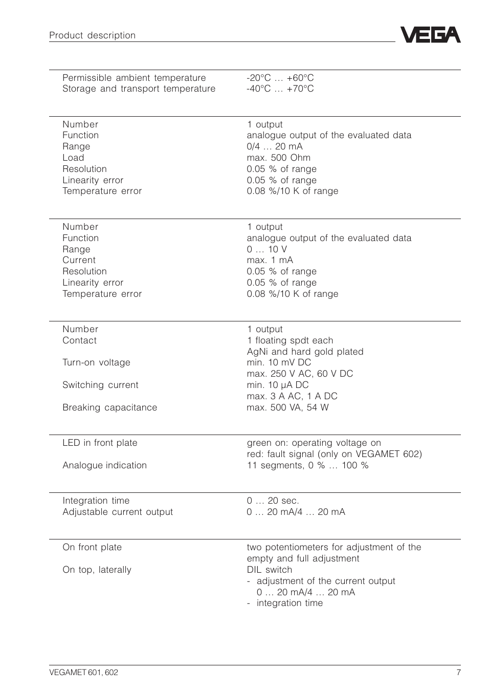 VEGA VEGAMET 602 User Manual | Page 7 / 20